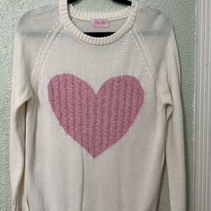 Pink Lily Women's Cream Sweater with Pink Heart